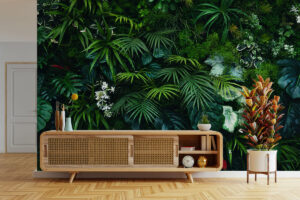 Botanisch behang met diepe groentinten