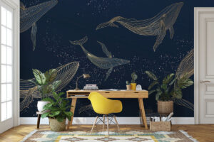 Nautisch fotobehang in marineblauw met gouden details