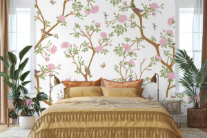 Chinoiserie wandontwerp in roze