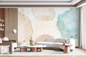 Modern wanddesign met beige en turquoise tinten