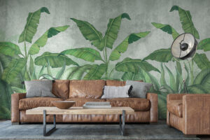 Natuurlijke bladerenprint in grijsgroen