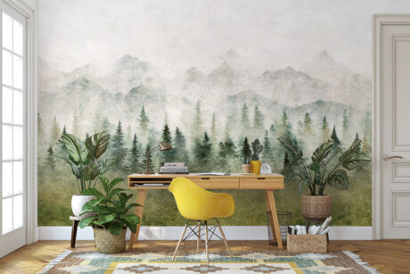 Naaldbos in aquarelstijl