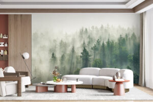 Kalme wanddecoratie met dennen en licht