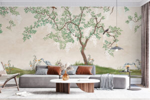 Verfijnde vogelillustratie in zachte tinten