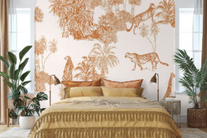 Palmen en dieren in terracotta tinten