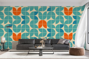 Speelse midcentury print op crème