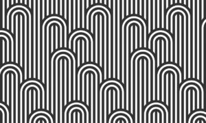 Behang met art deco patroon in zwart wit