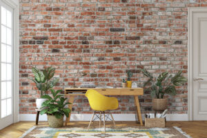 Roodbruine muurprint met verweerde voegen