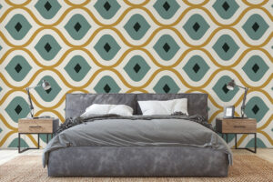 Behang met groene retrolook