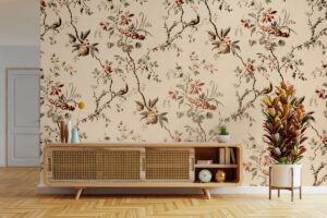 Behang met oosterse bloesems