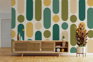 Grafisch dessin in petrol en geel