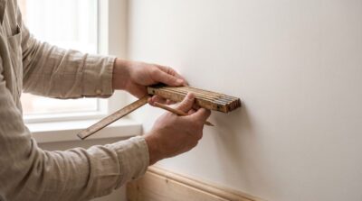 Muur opmeten met een duimstok voor fotobehang op maat